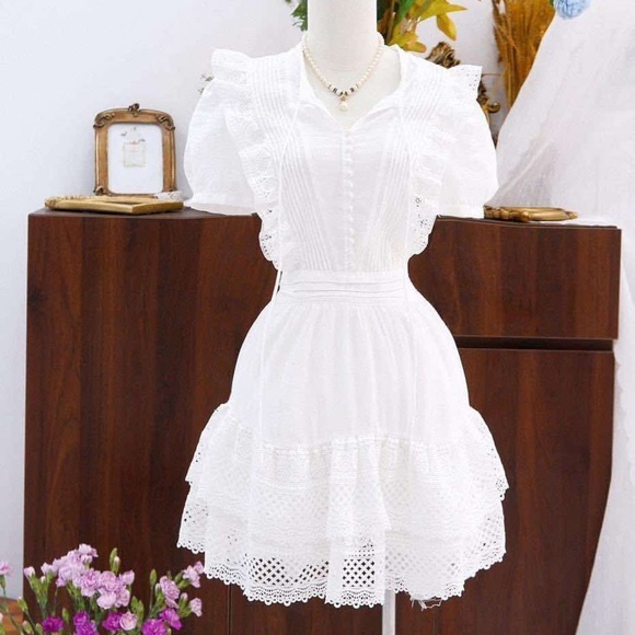 White Lace Trim Dress - Picture 1 of 8